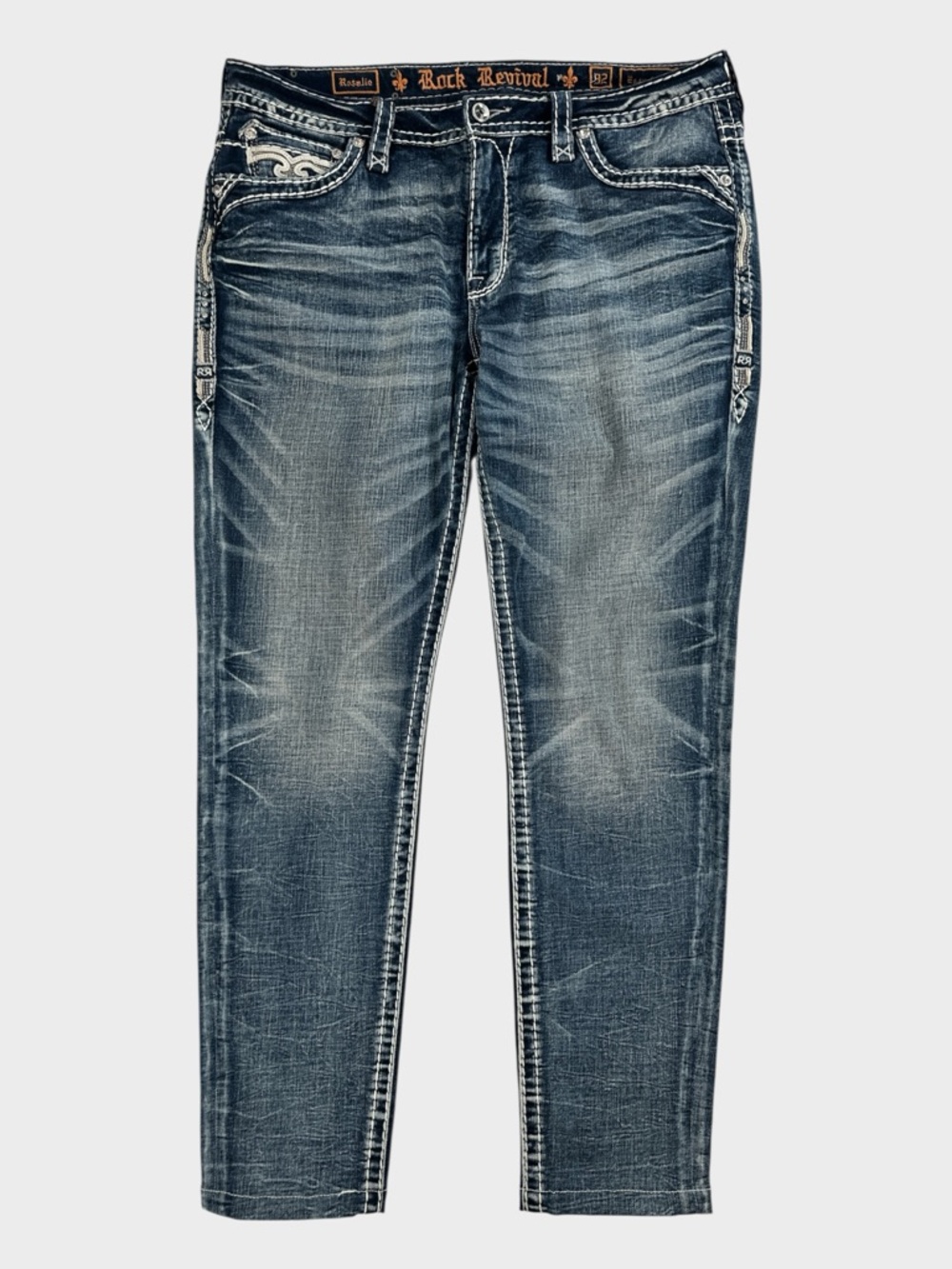 Rock Revival Rosalie Easy Skinnyโ Jeans Y2K Western Embroidered Stretch Denim